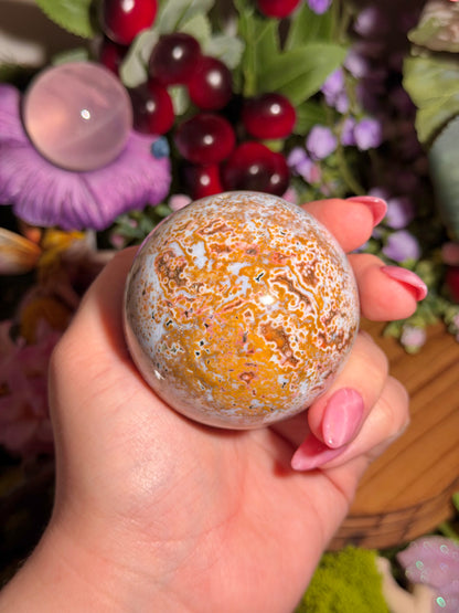 Orbicular sea jasper sphere