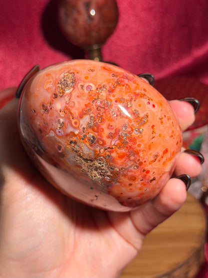 Large orby carnelian freeform with quartz