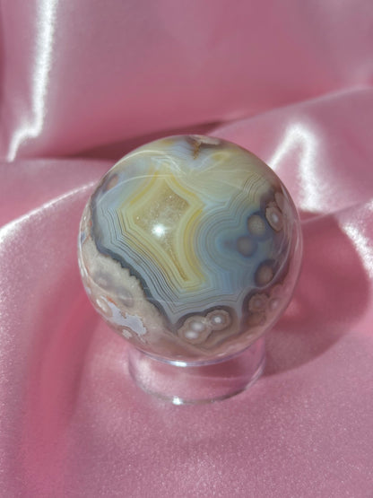 Yellow, blue & pink flower agate sphere from Madagascar *has parallax!