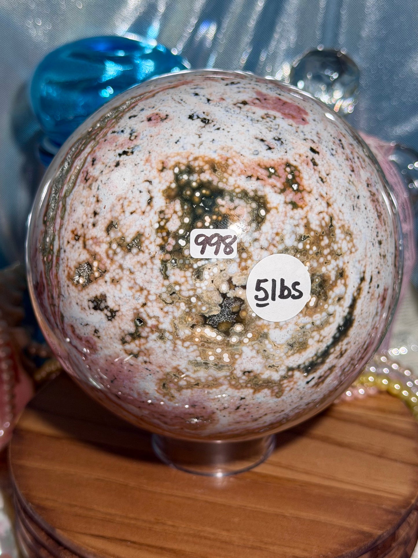 Statement Pastel Rainbow orbicular Veinless Ocean Jasper™ sphere from Madagascar - 5lbs, 2.2kg
