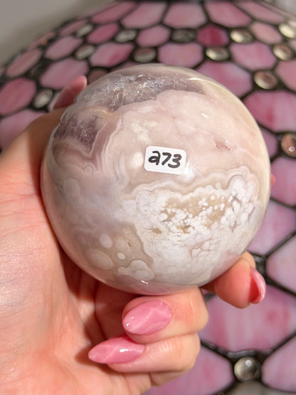 Quartzy Pink amethyst x flower agate sphere