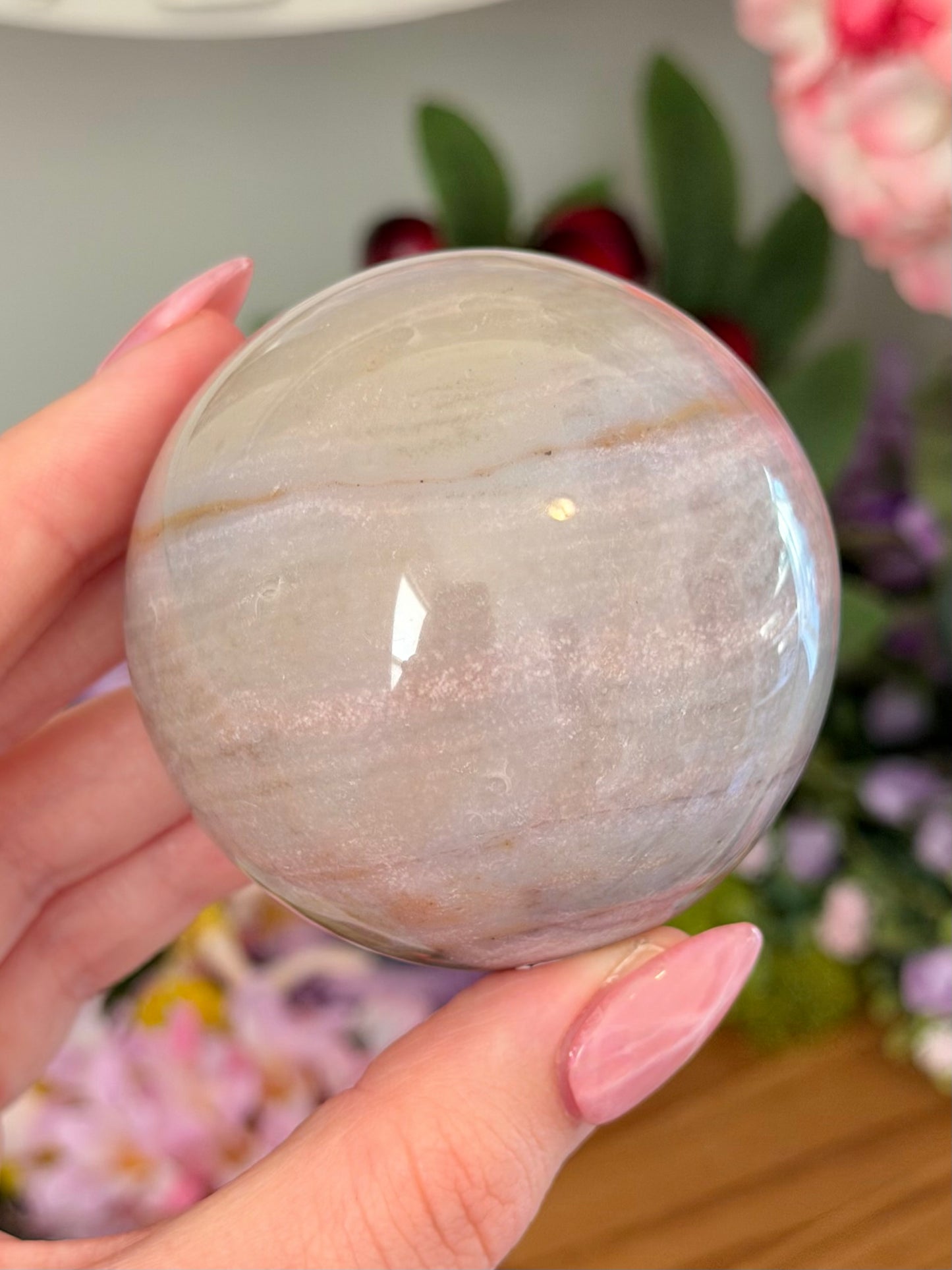 Pastel lilac and yellow sea jasper sphere
