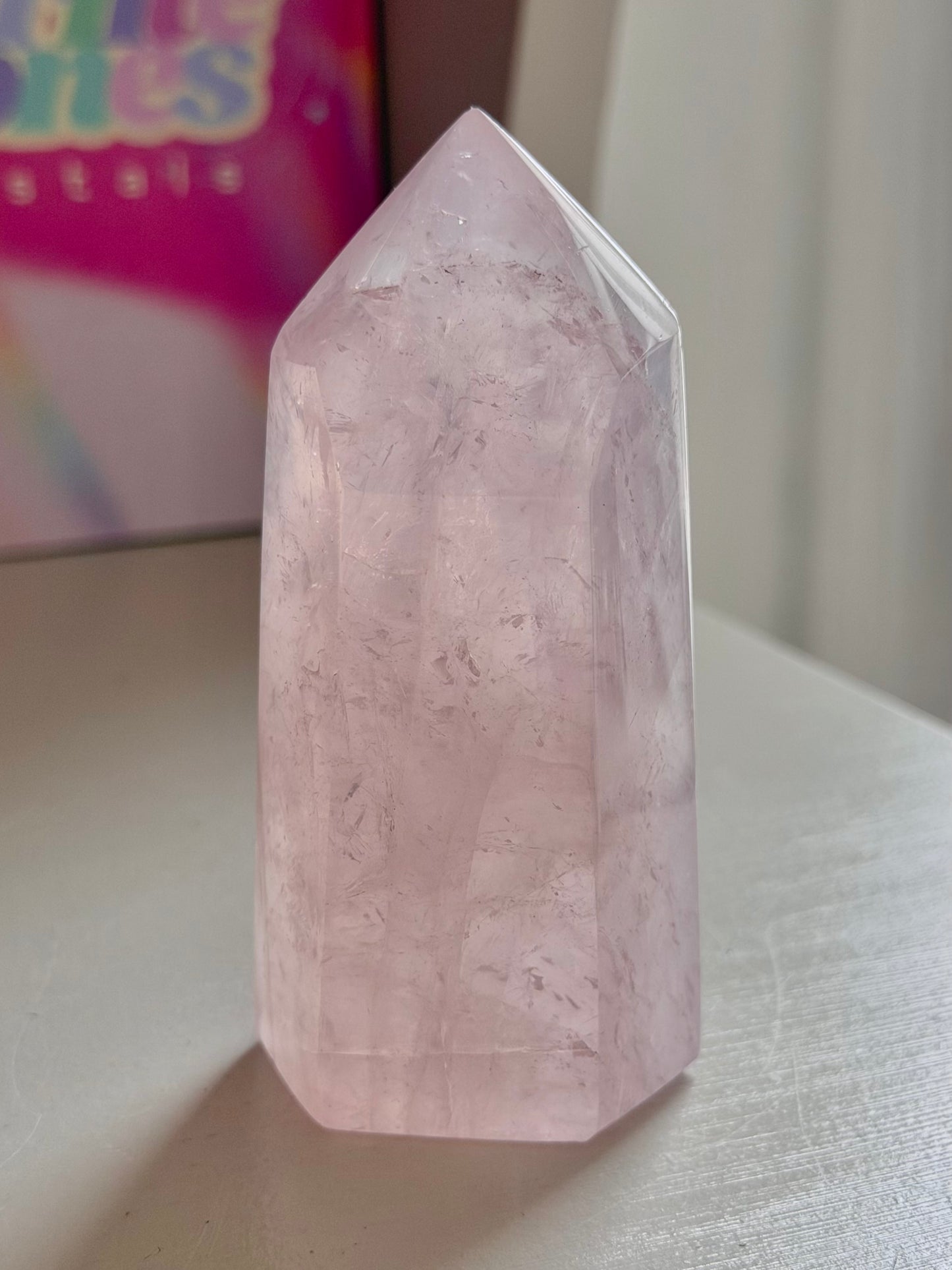 Baby pink rose quartz tower