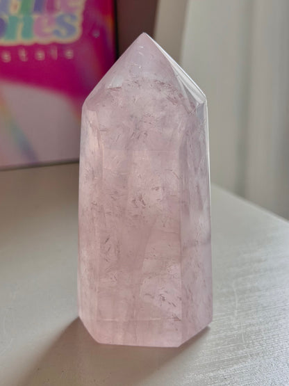 Baby pink rose quartz tower
