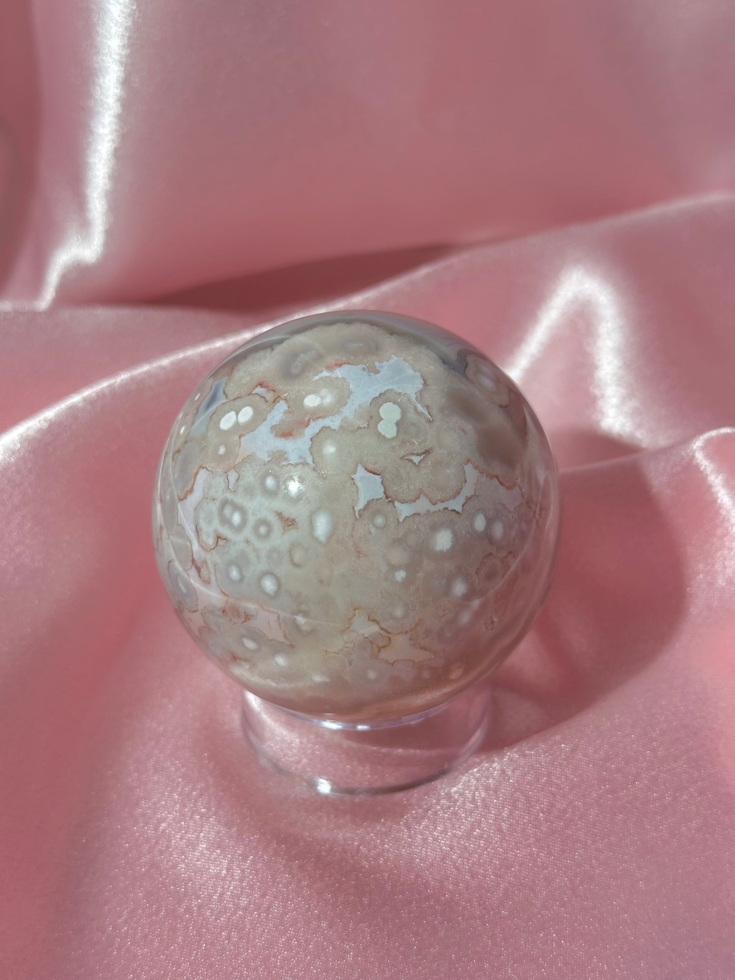 Yellow, blue & pink flower agate sphere from Madagascar *has parallax!