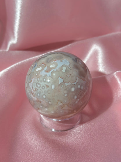 Yellow, blue & pink flower agate sphere from Madagascar *has parallax!