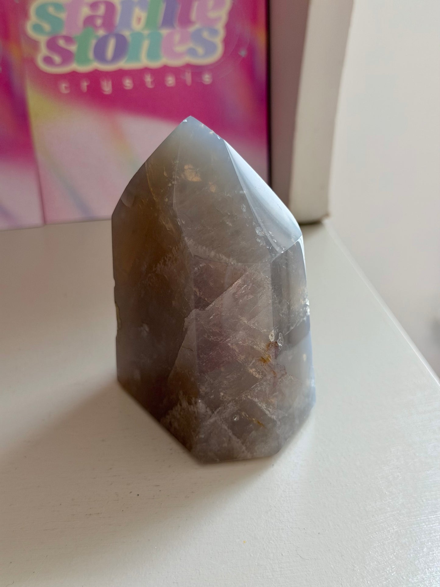 Blue rose quartz tower