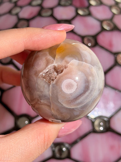 Purple toned Pink amethyst x flower agate sphere
