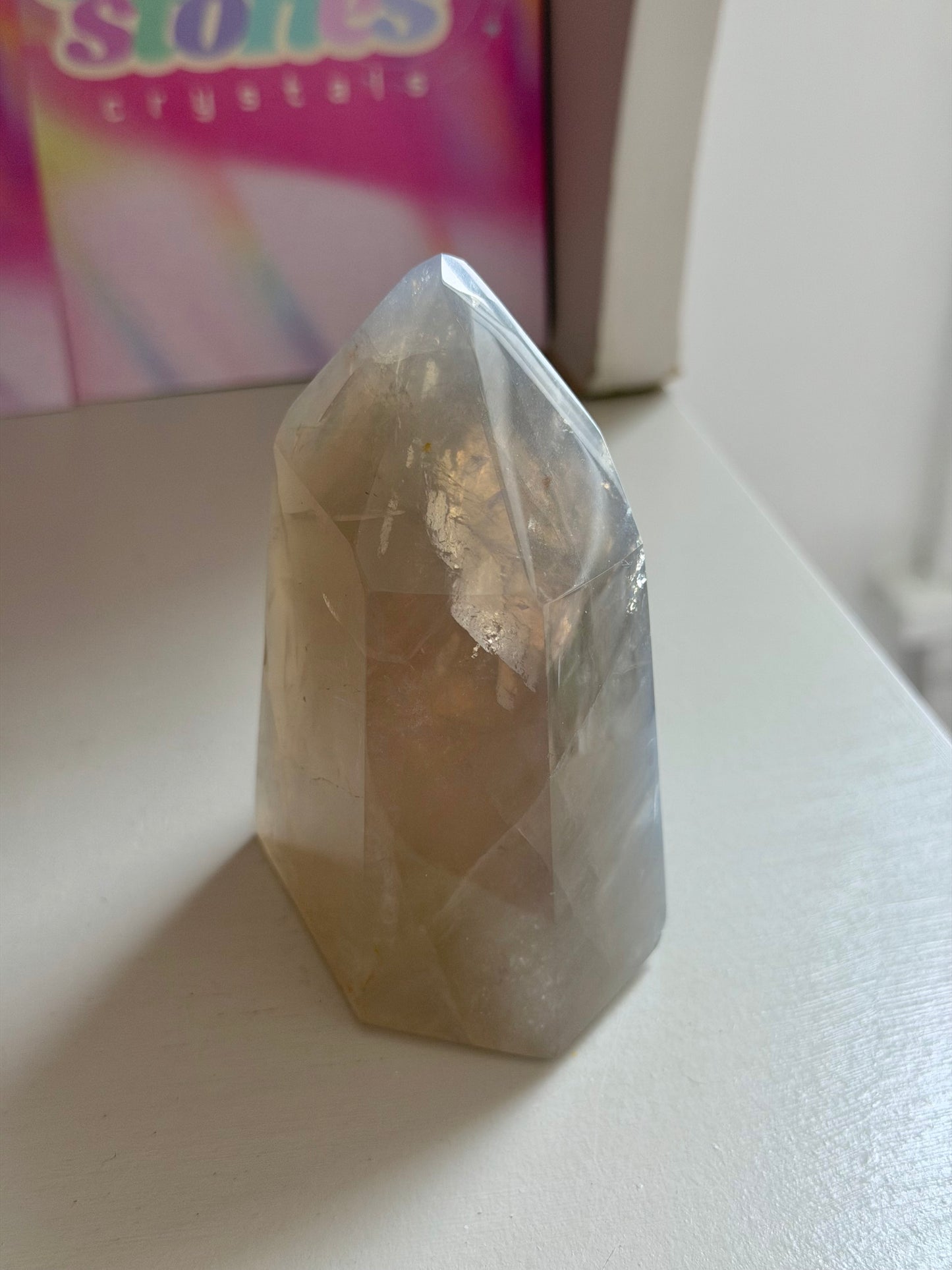 Blue rose quartz tower