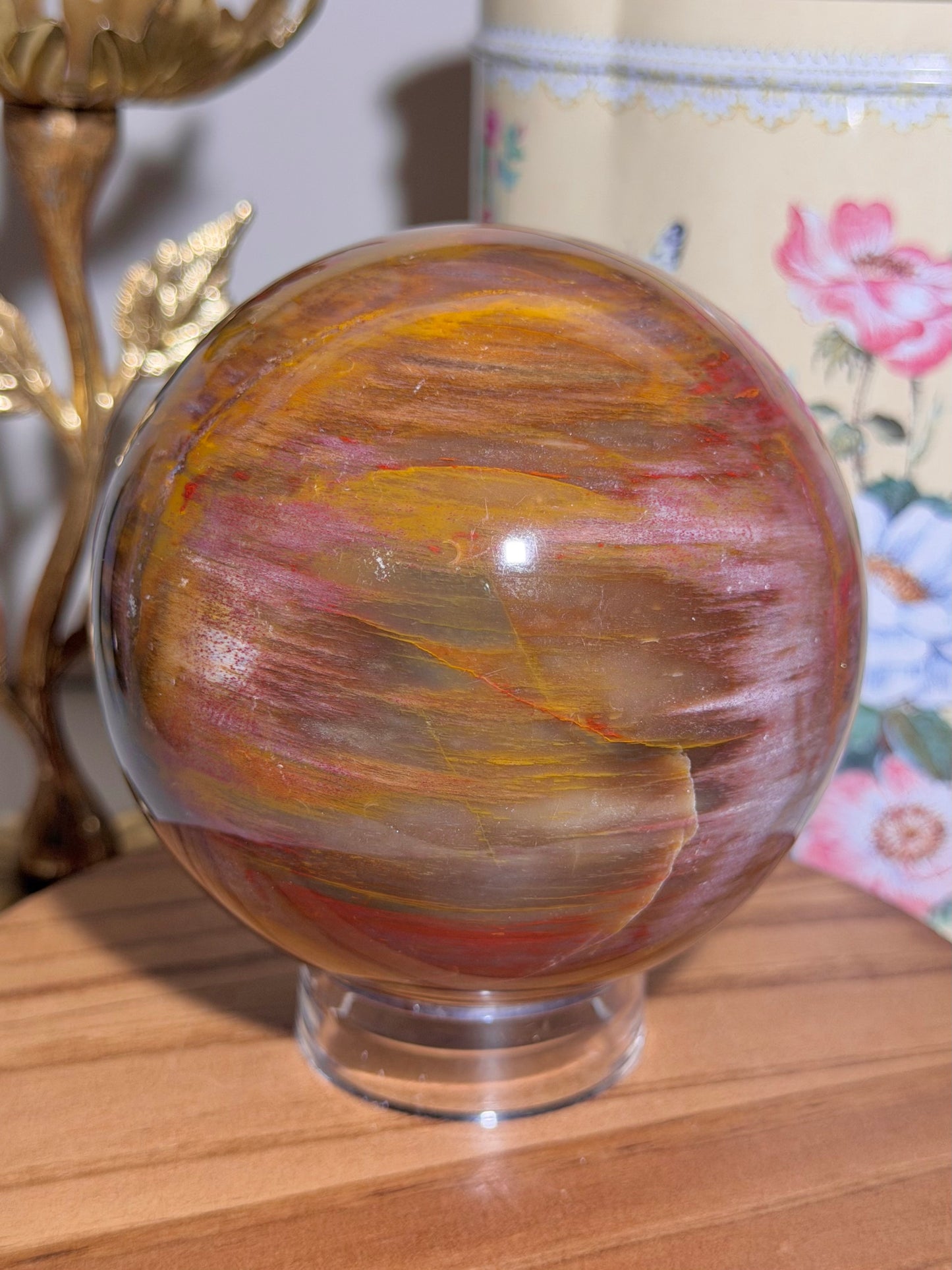 Statement colorful petrified wood sphere