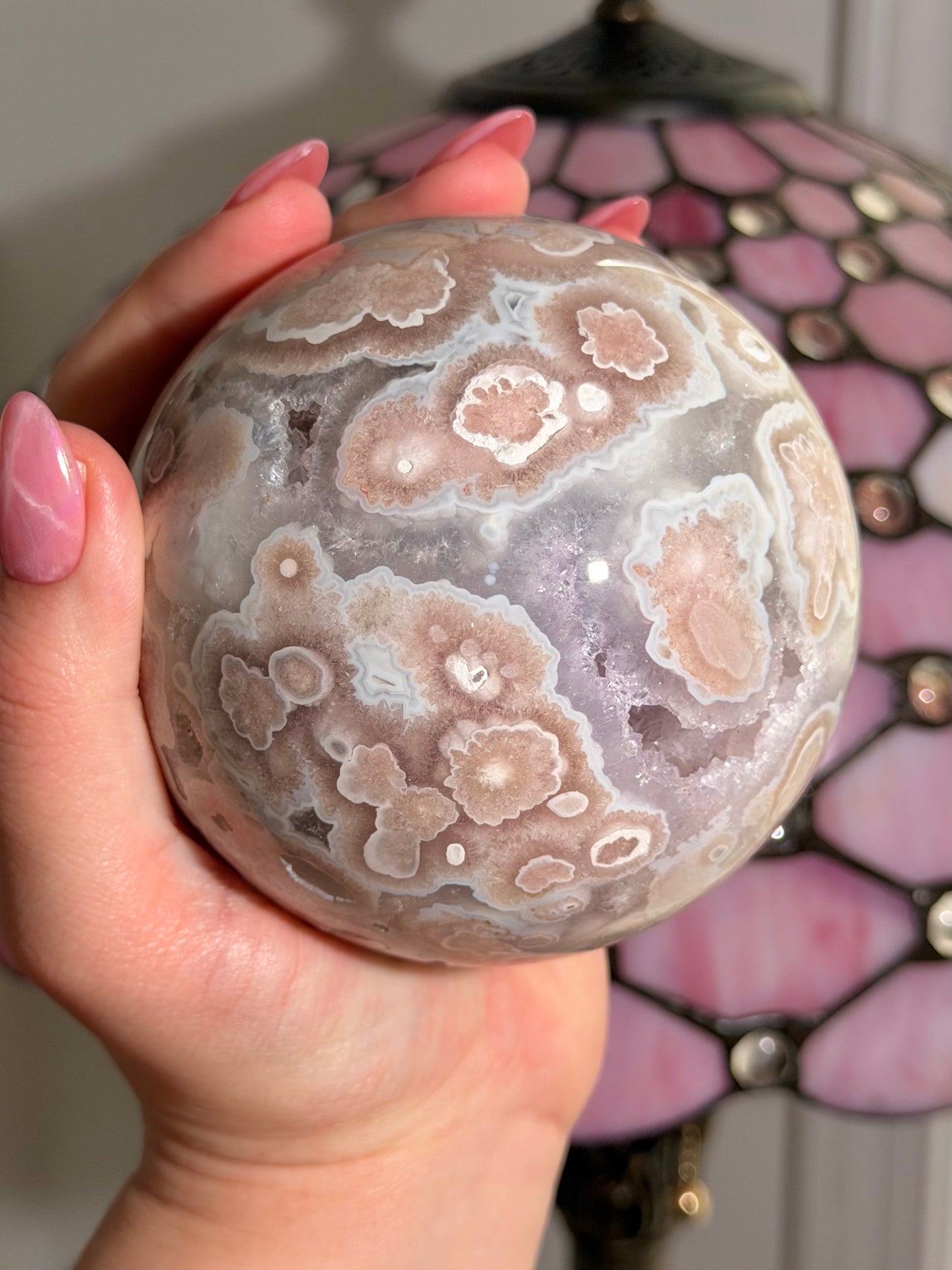 Statement Pink amethyst x flower agate sphere