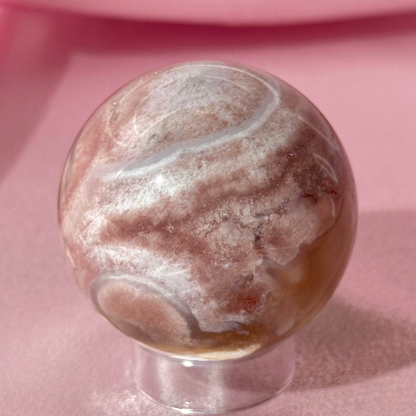 Pink amethyst flower agate sphere (K)