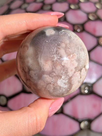 "Galaxy" Pink amethyst x flower agate sphere