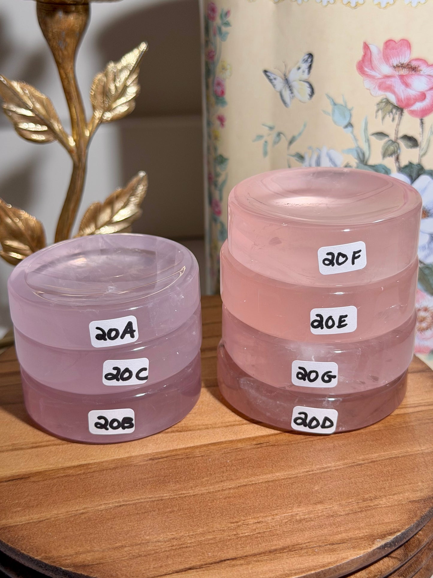 Purple rose quartz bowl or sphere display 20C