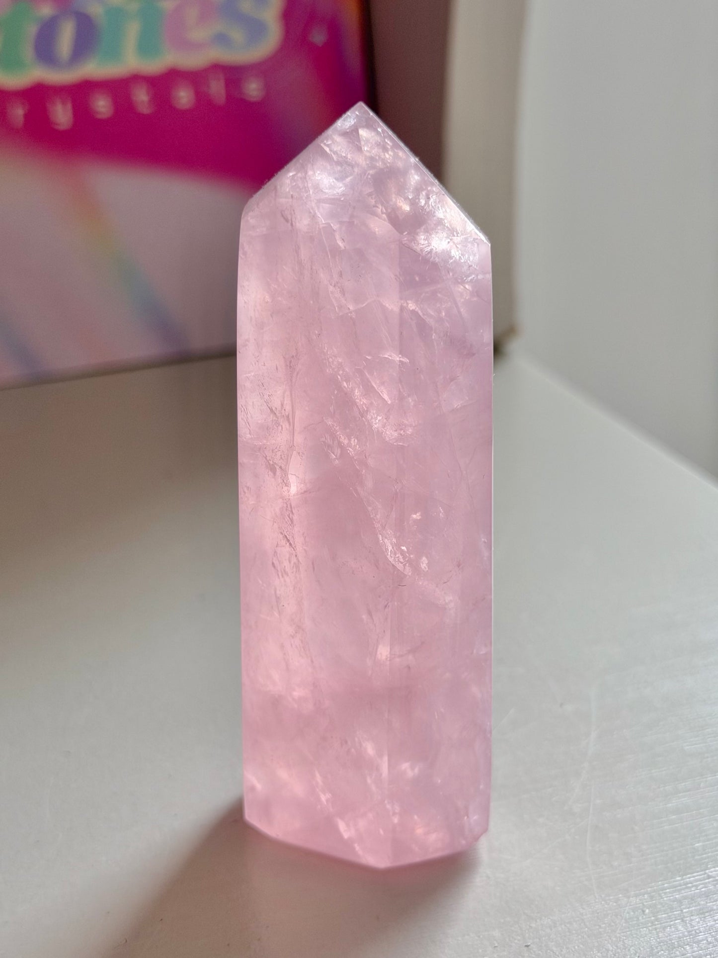 Baby pink rose quartz tower