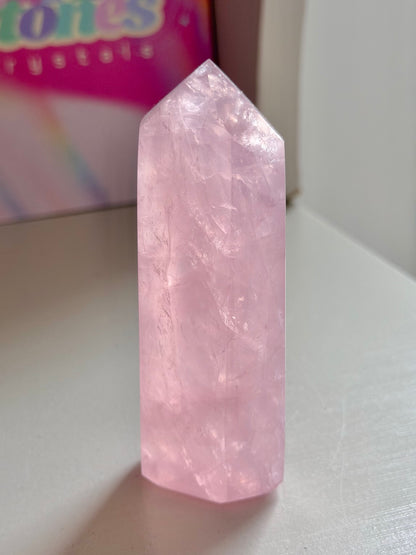 Baby pink rose quartz tower