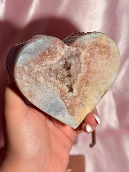 Brazilian Pink Amethyst Heart On Stand