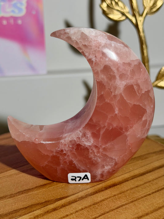 Rose calcite self standing moon from Pakistan (A)