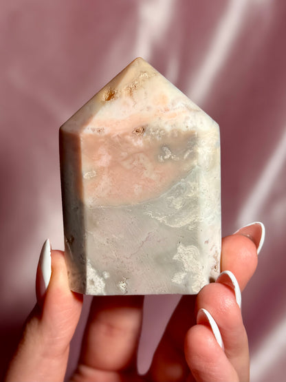 Pink Plume Agate Domino Tower (B)