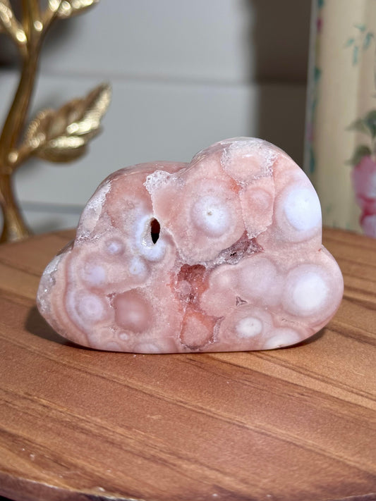 Pastel pink amethyst x flower agate cloud carving