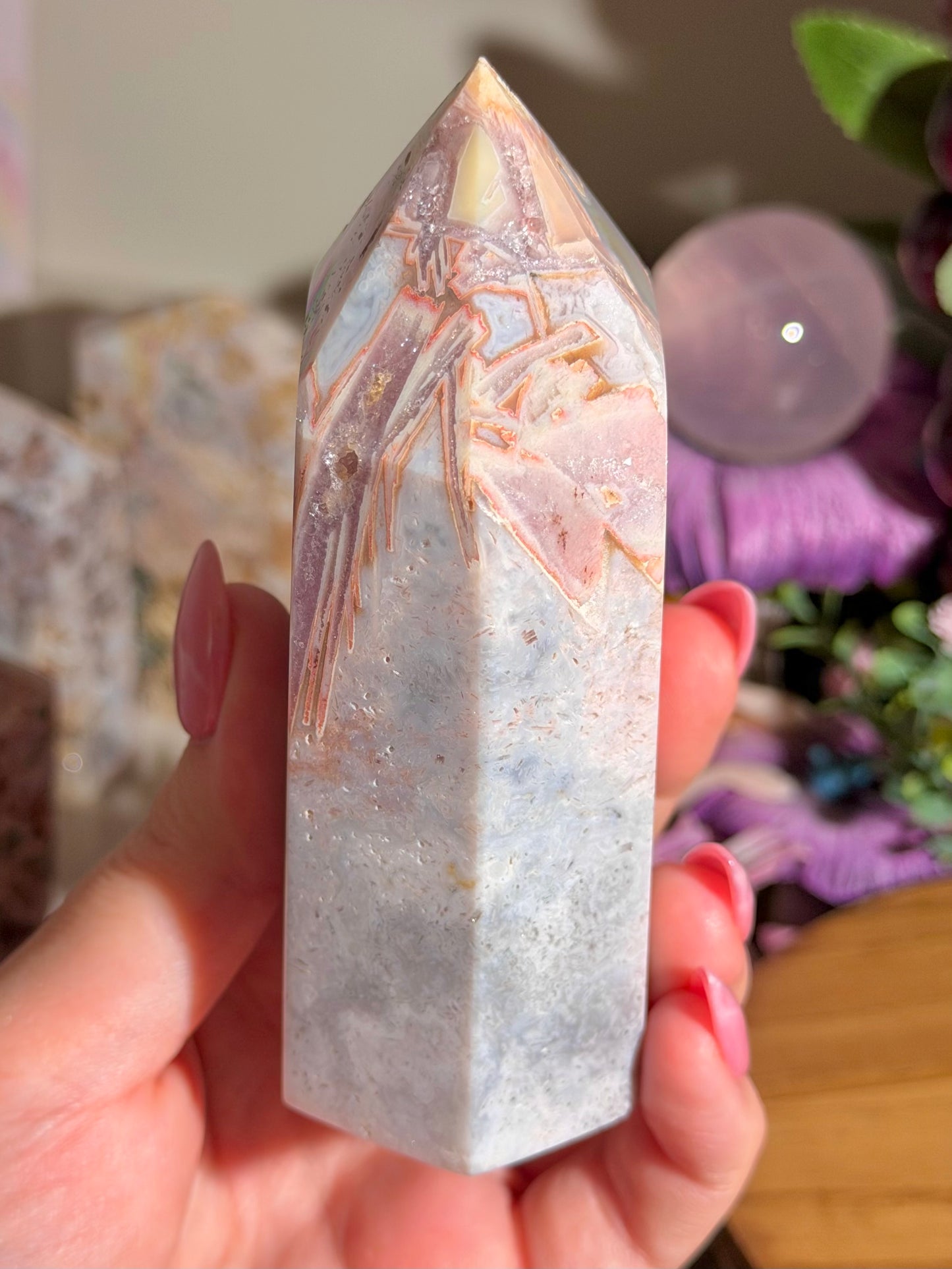 Unique purple and blue pink amethyst tower from Brazil