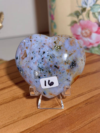 Pastel blue veinless Ocean Jasper heart