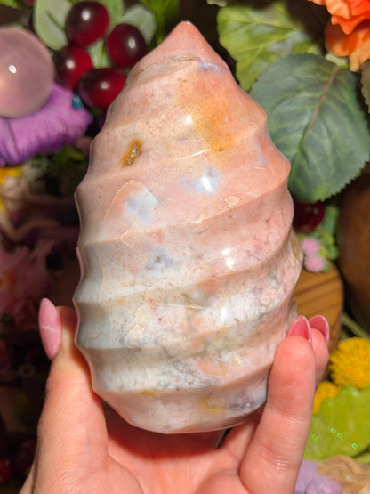 Pink "cotton candy" sea jasper flame