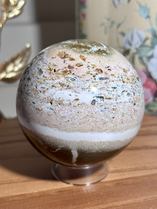 Beachy confetti sea jasper sphere