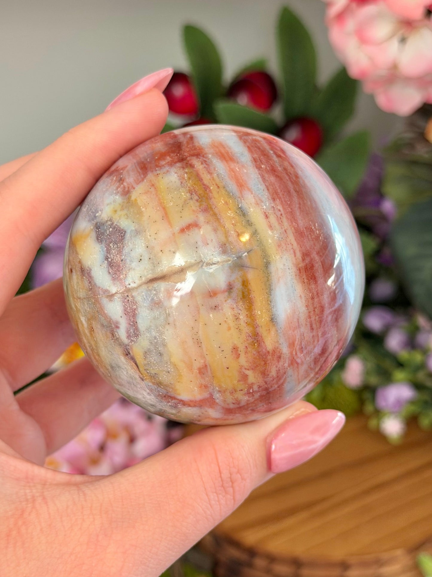 Multicolored pastel sea jasper sphere