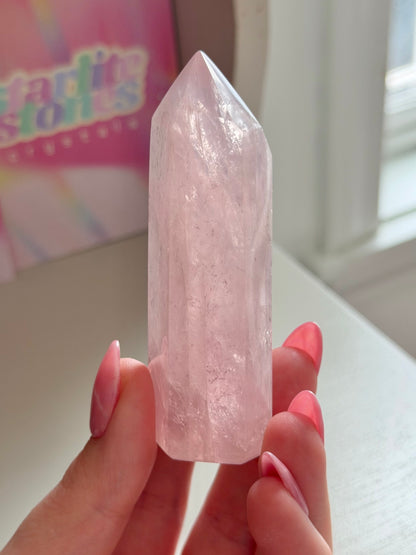 Baby pink rose quartz tower