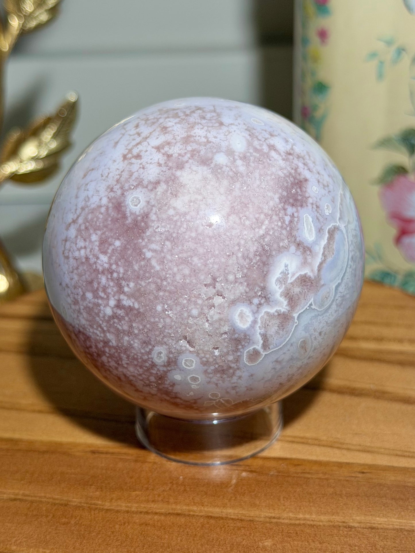 Pastel flower agate x pink amethyst sphere