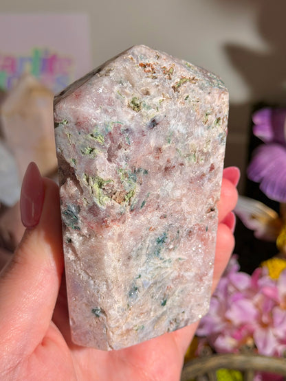 Fairy green jasper mixed with pink amethyst tower from Brazil