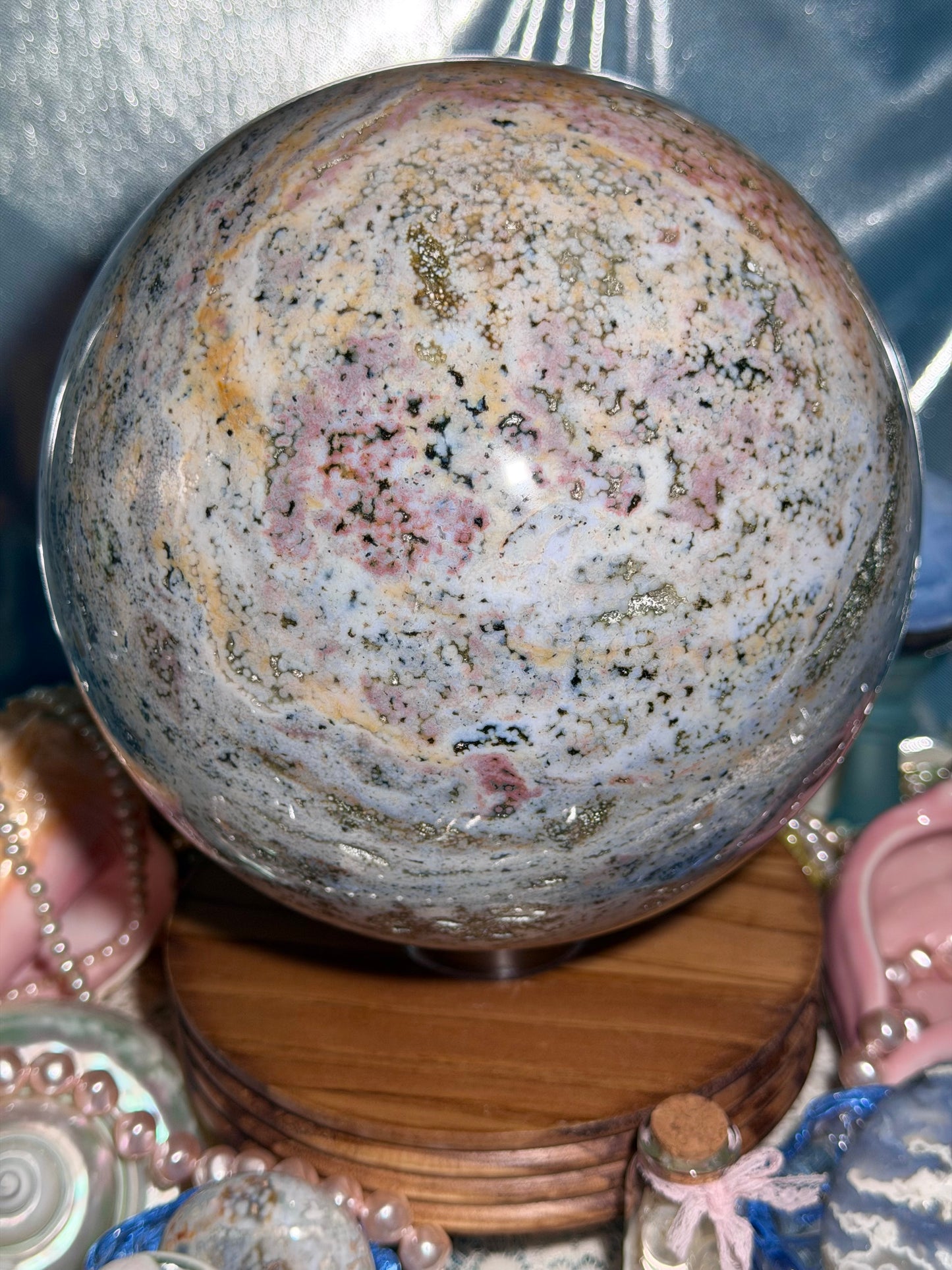 Statement Pastel Rainbow orbicular Veinless Ocean Jasper™ sphere from Madagascar - 17lbs, 7.5kg