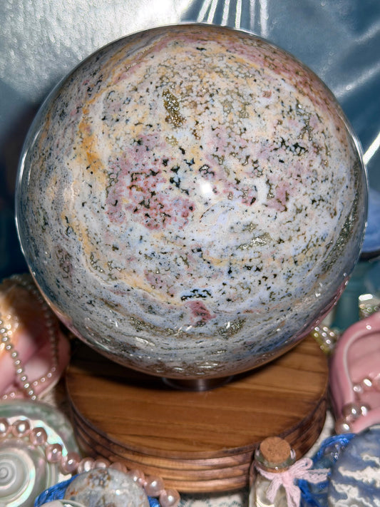 Statement Pastel Rainbow orbicular Veinless Ocean Jasper™ sphere from Madagascar - 17lbs, 7.5kg