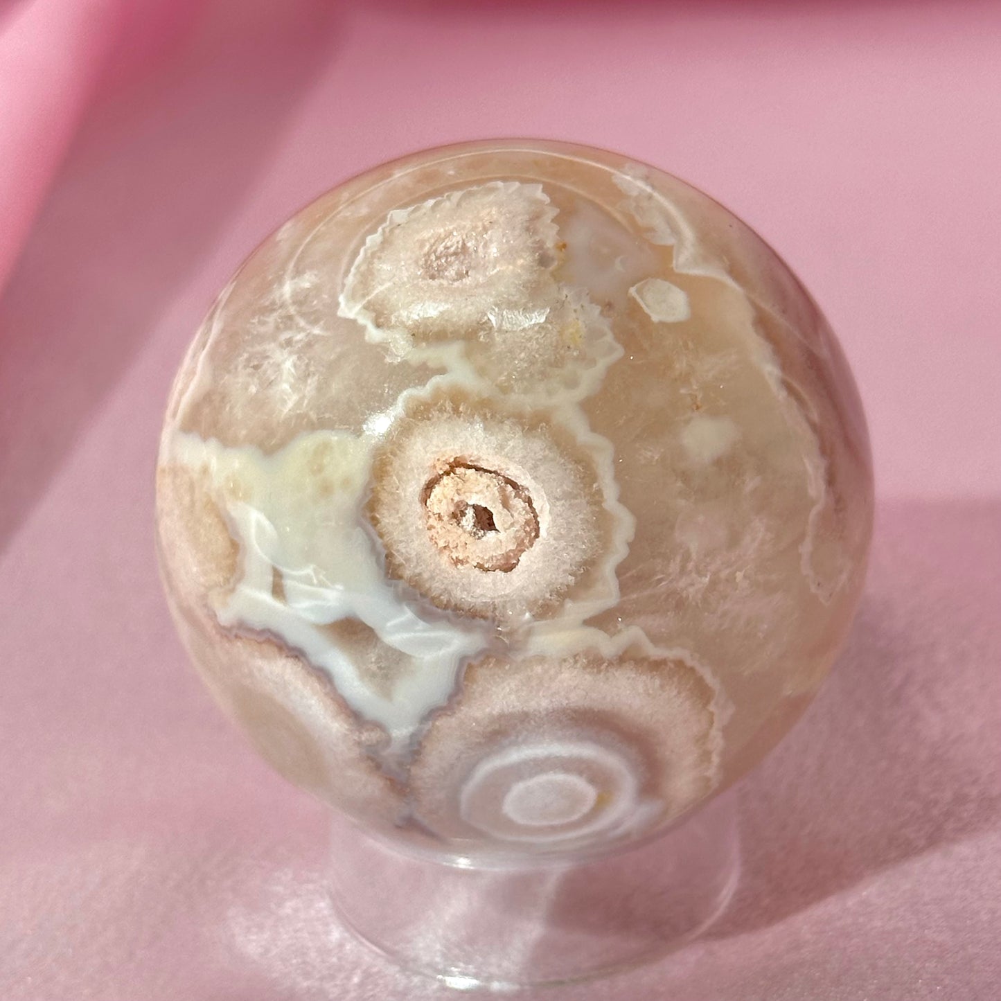 Pink amethyst flower agate sphere (O)