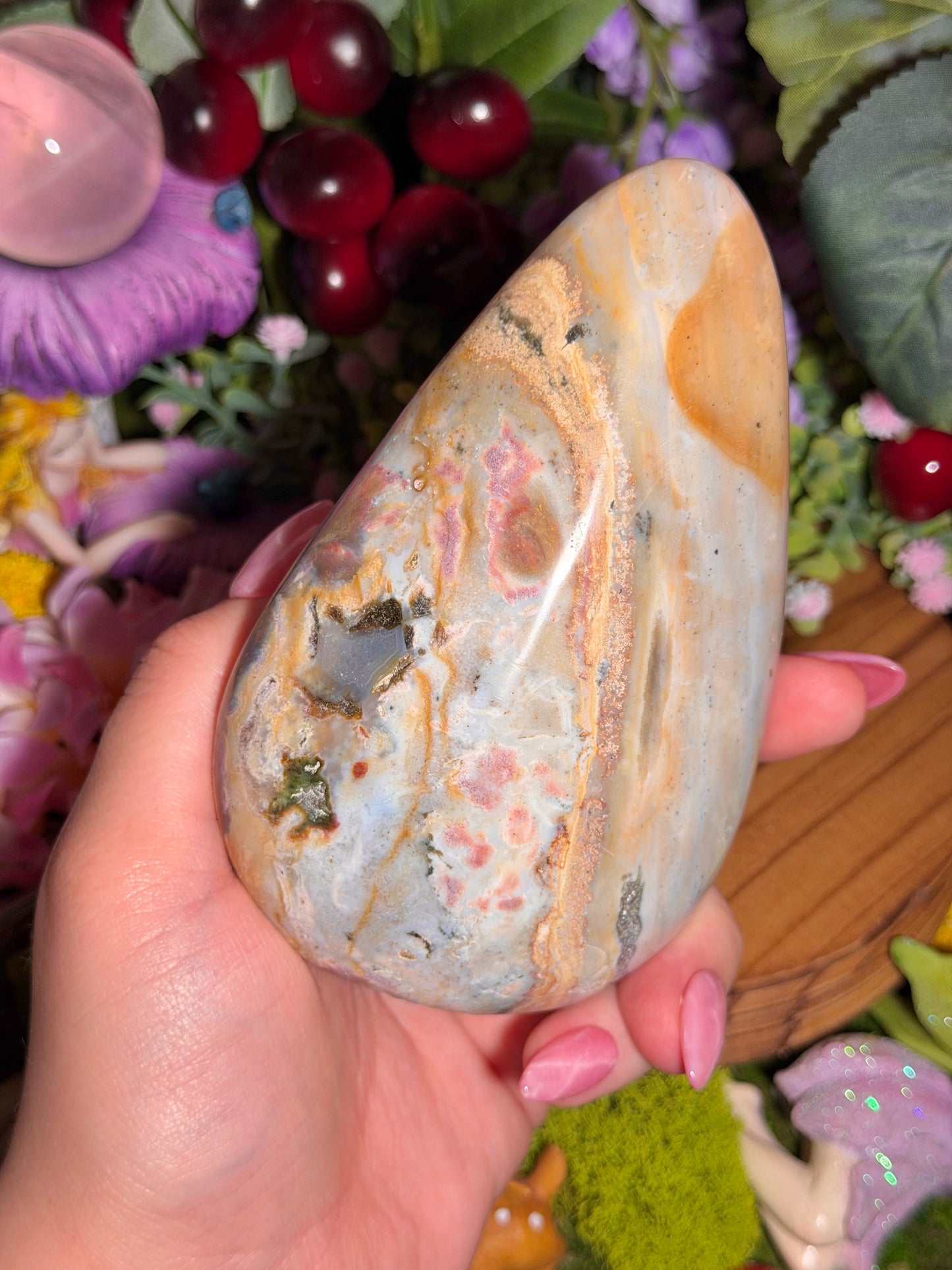 Pastel sea jasper freeform with pops of pink