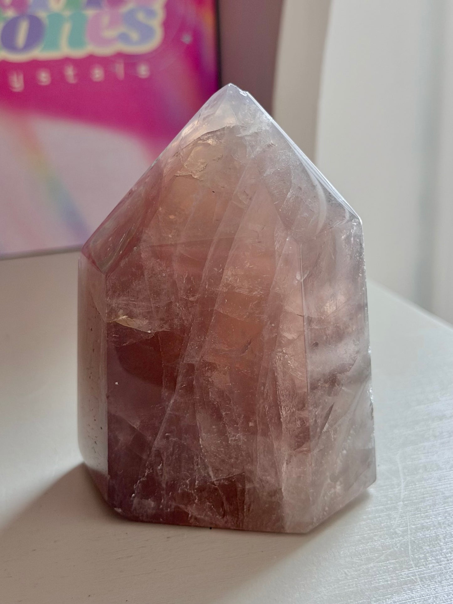 Shimmery blue rose quartz tower
