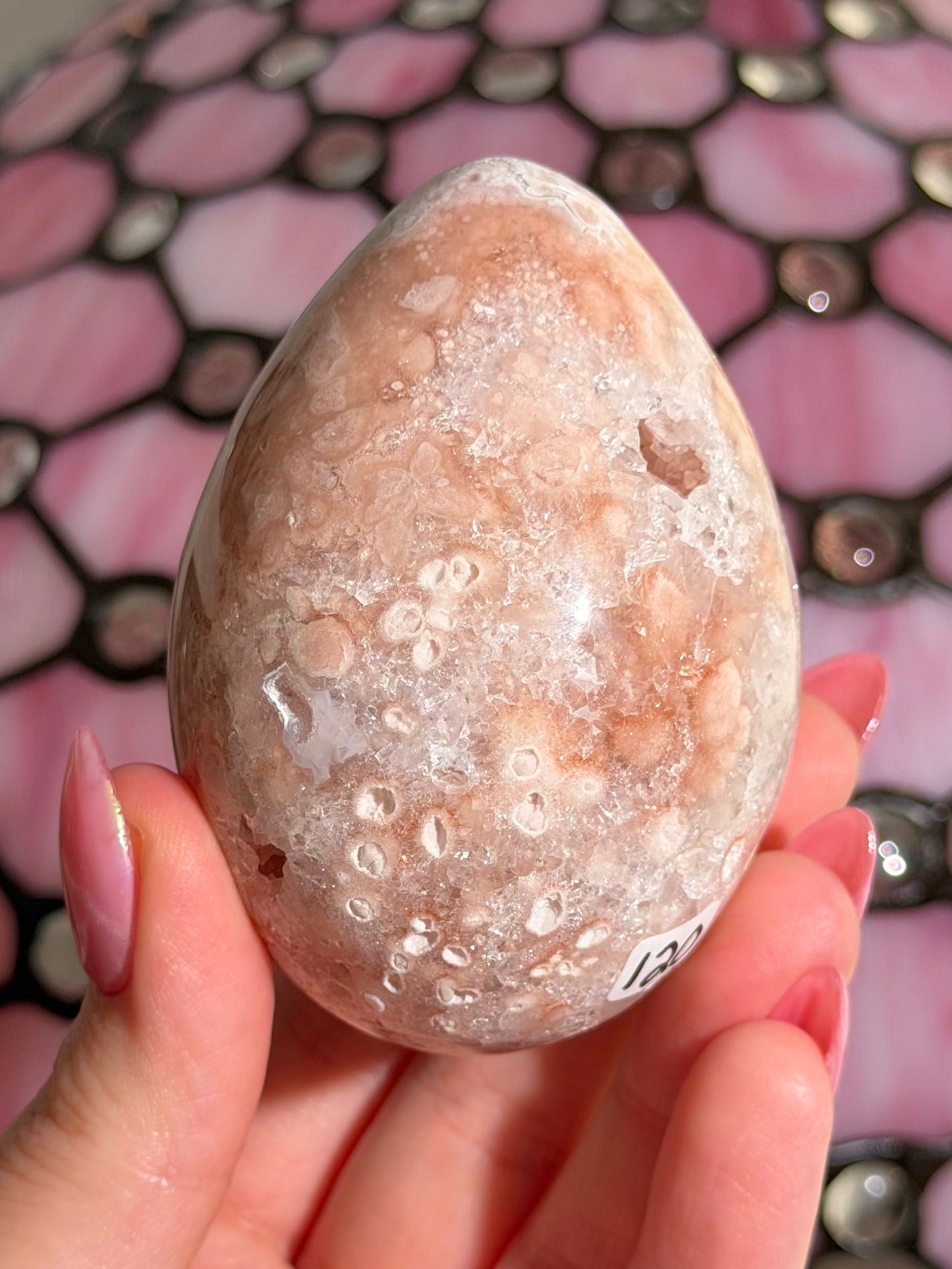 Flower agate x pink amethyst egg