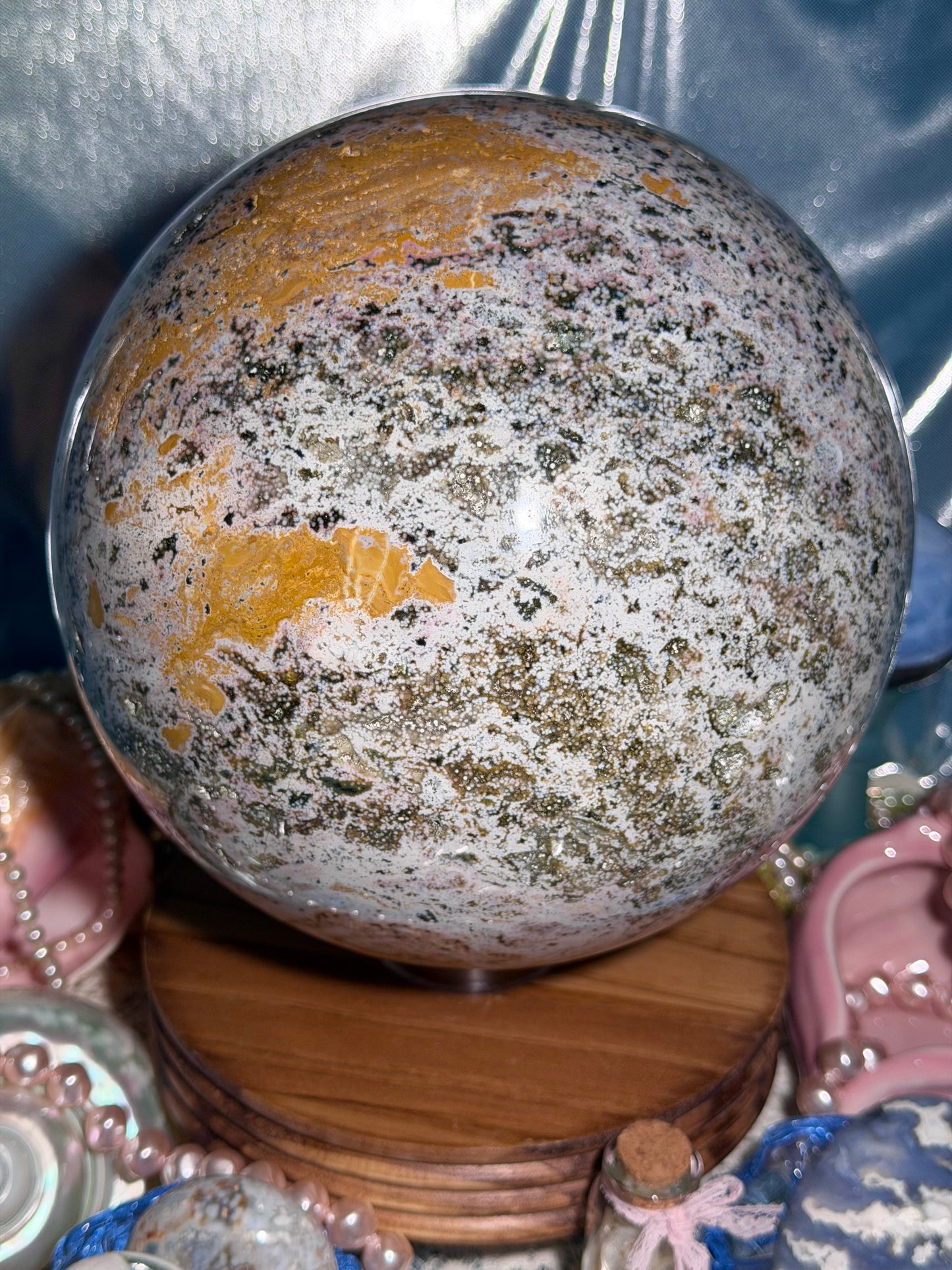 Statement Pastel Rainbow orbicular Veinless Ocean Jasper™ sphere from Madagascar - 17lbs, 7.5kg