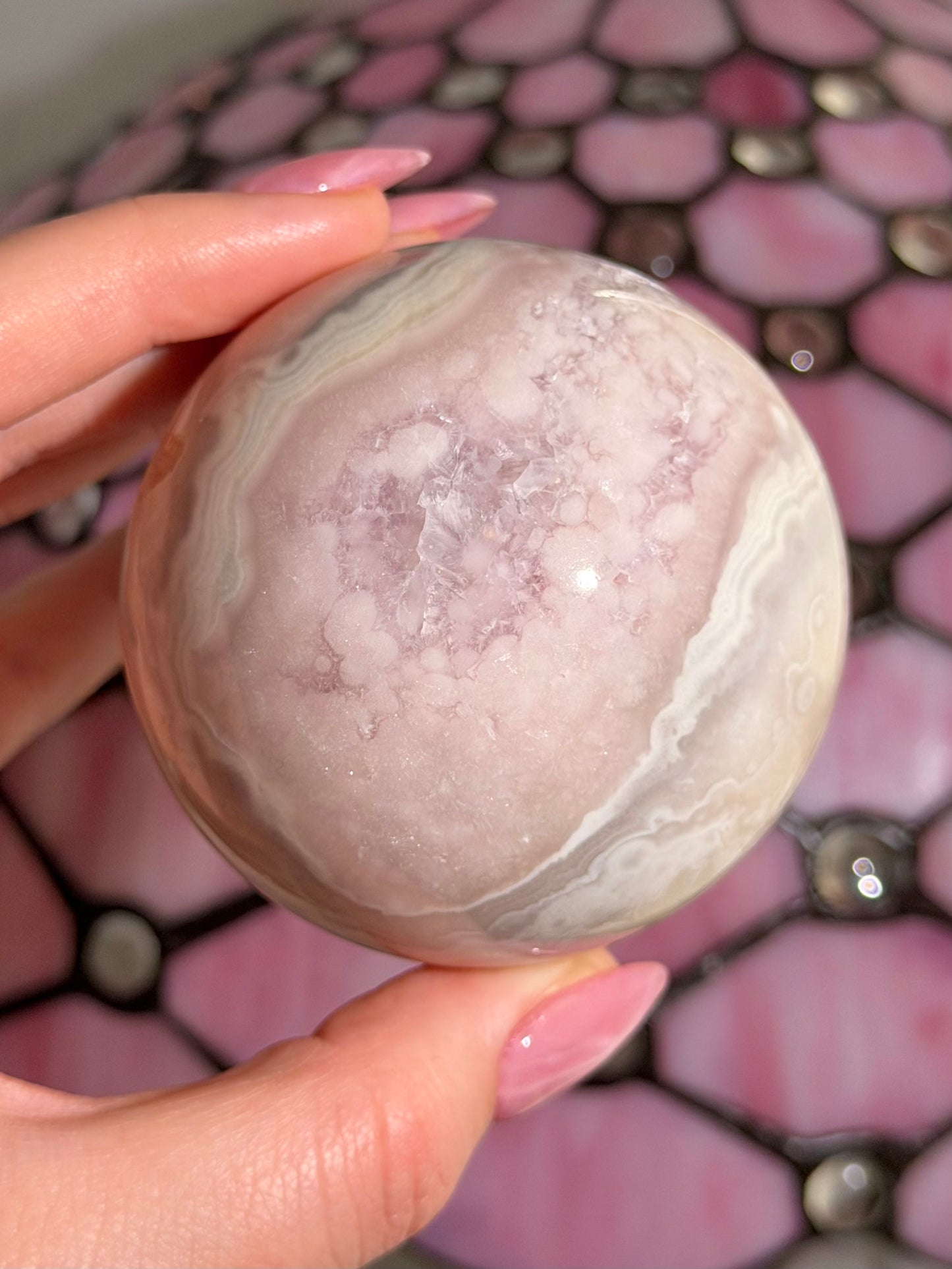 Pastel purple Pink amethyst x flower agate sphere