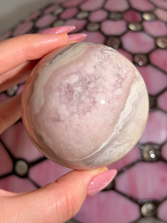 Pastel purple Pink amethyst x flower agate sphere