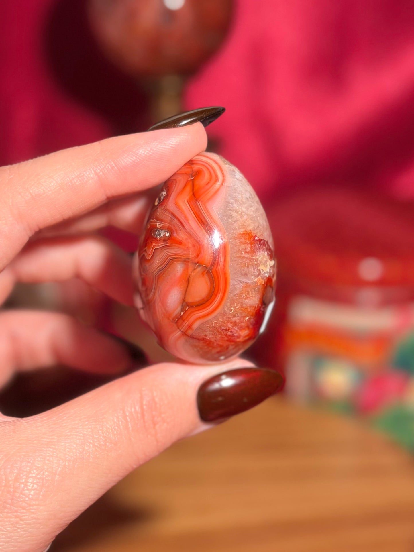 Red and pink milkshake carnelian egg with quartz