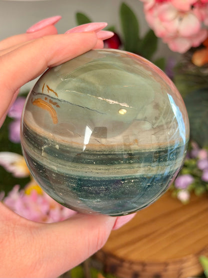 Fairy green polychrome jasper sphere *imperfect