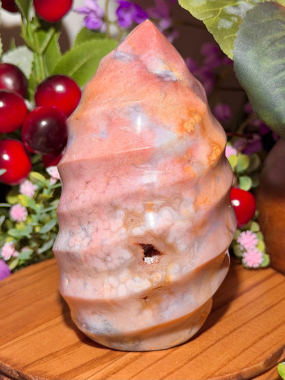 Pink "cotton candy" sea jasper flame