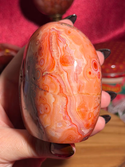 Large orby carnelian freeform with quartz
