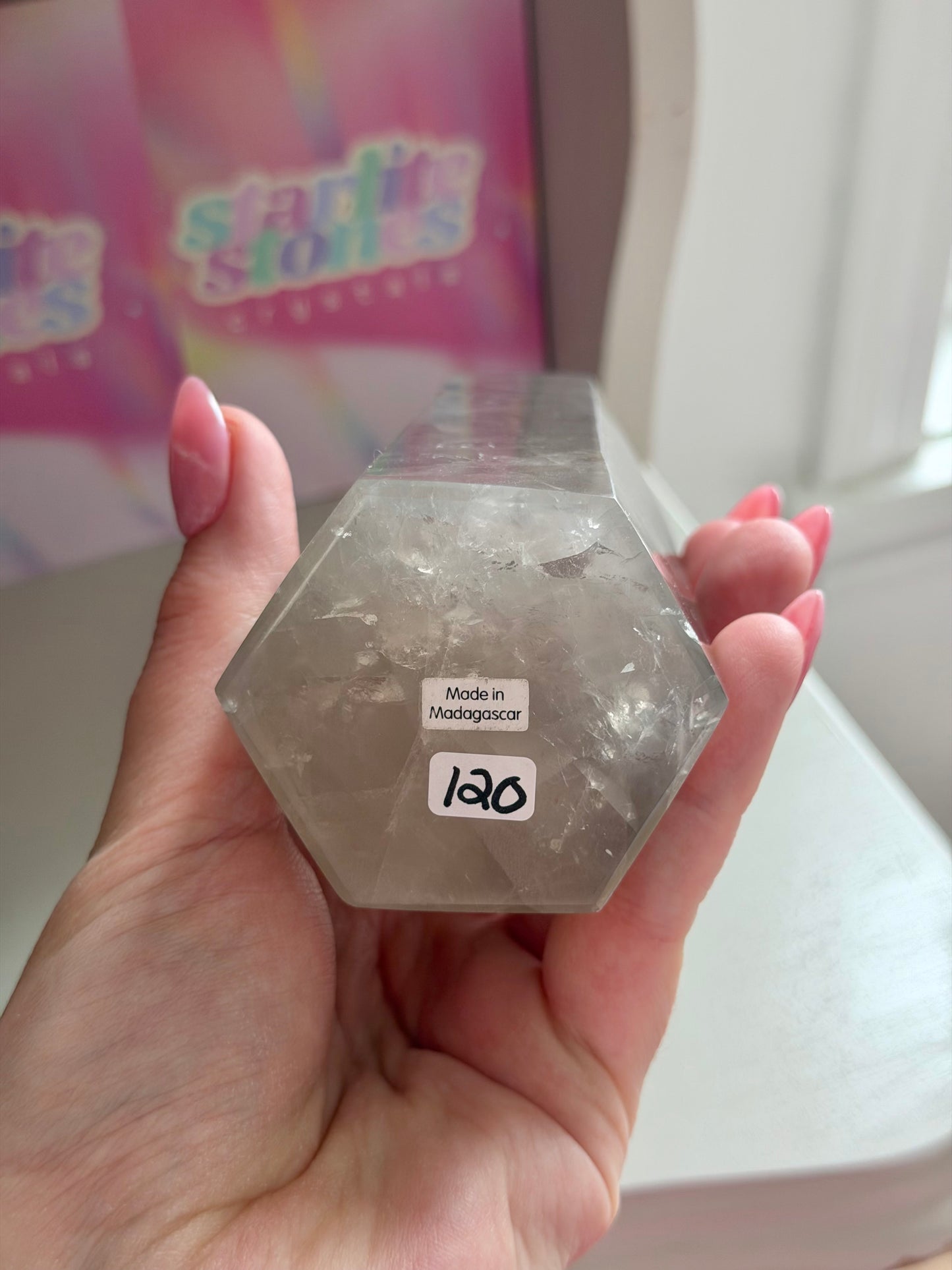 Blue rose quartz tower