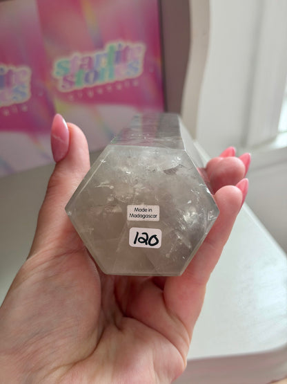 Blue rose quartz tower