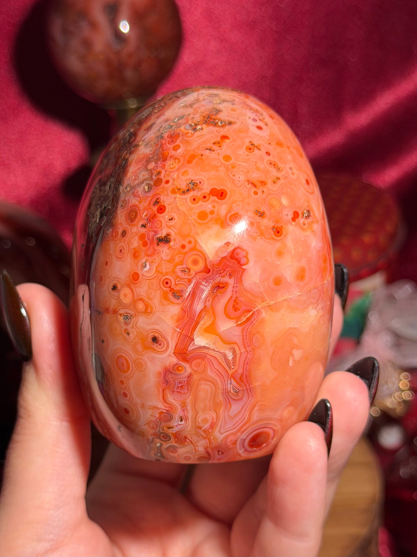 Large orby carnelian freeform with quartz