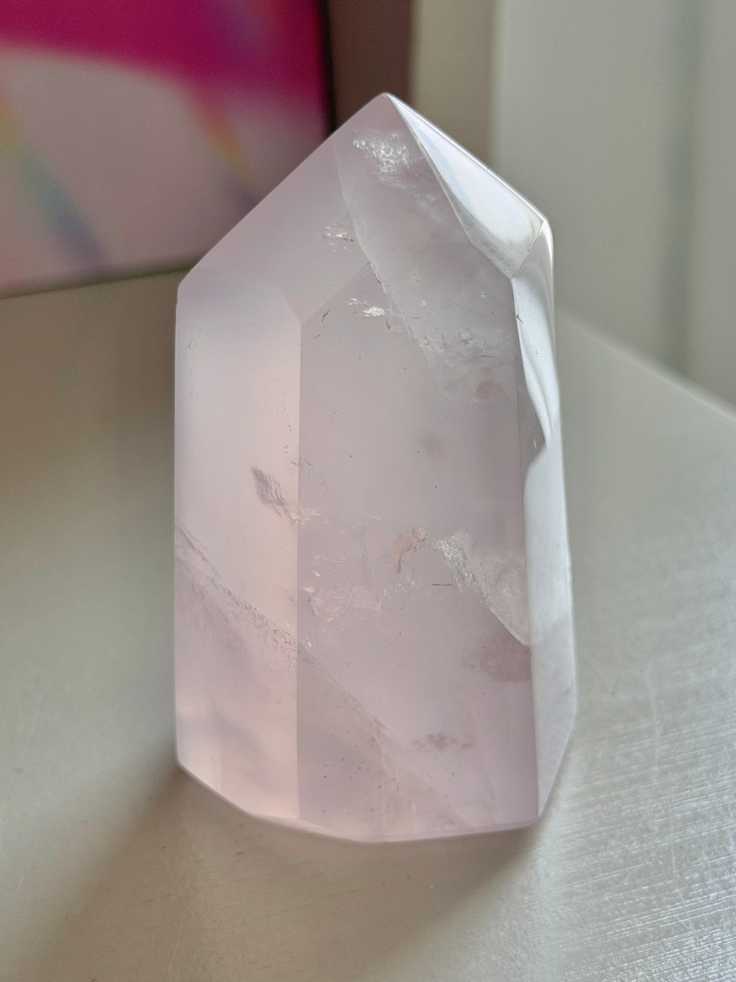 Jelly pink rose quartz tower