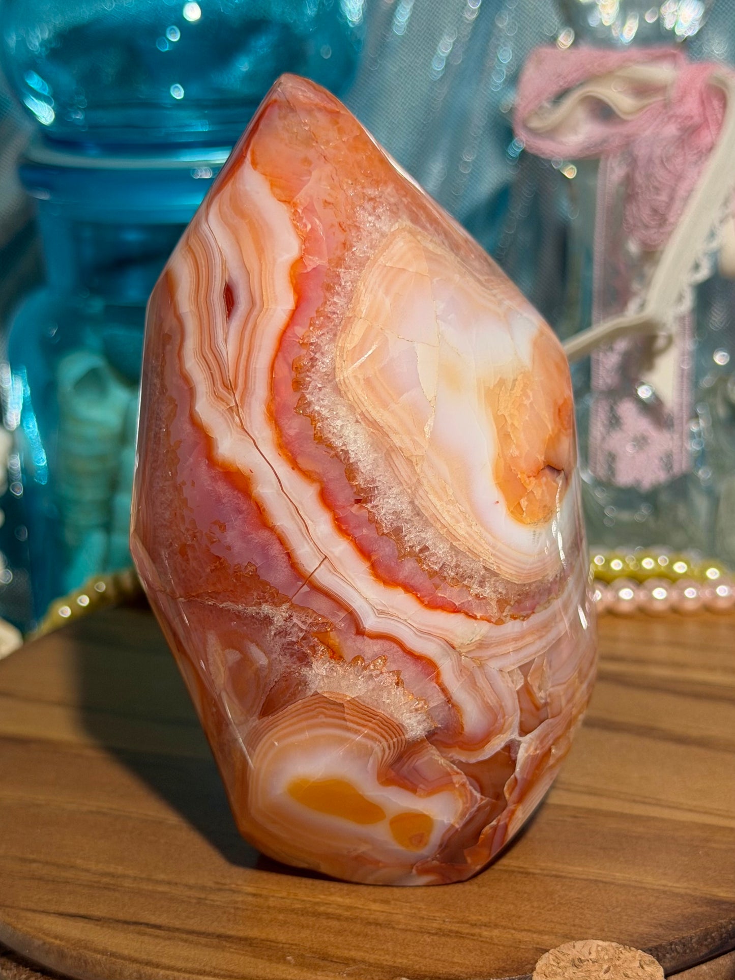 Large pink n' peachy carnelian flame